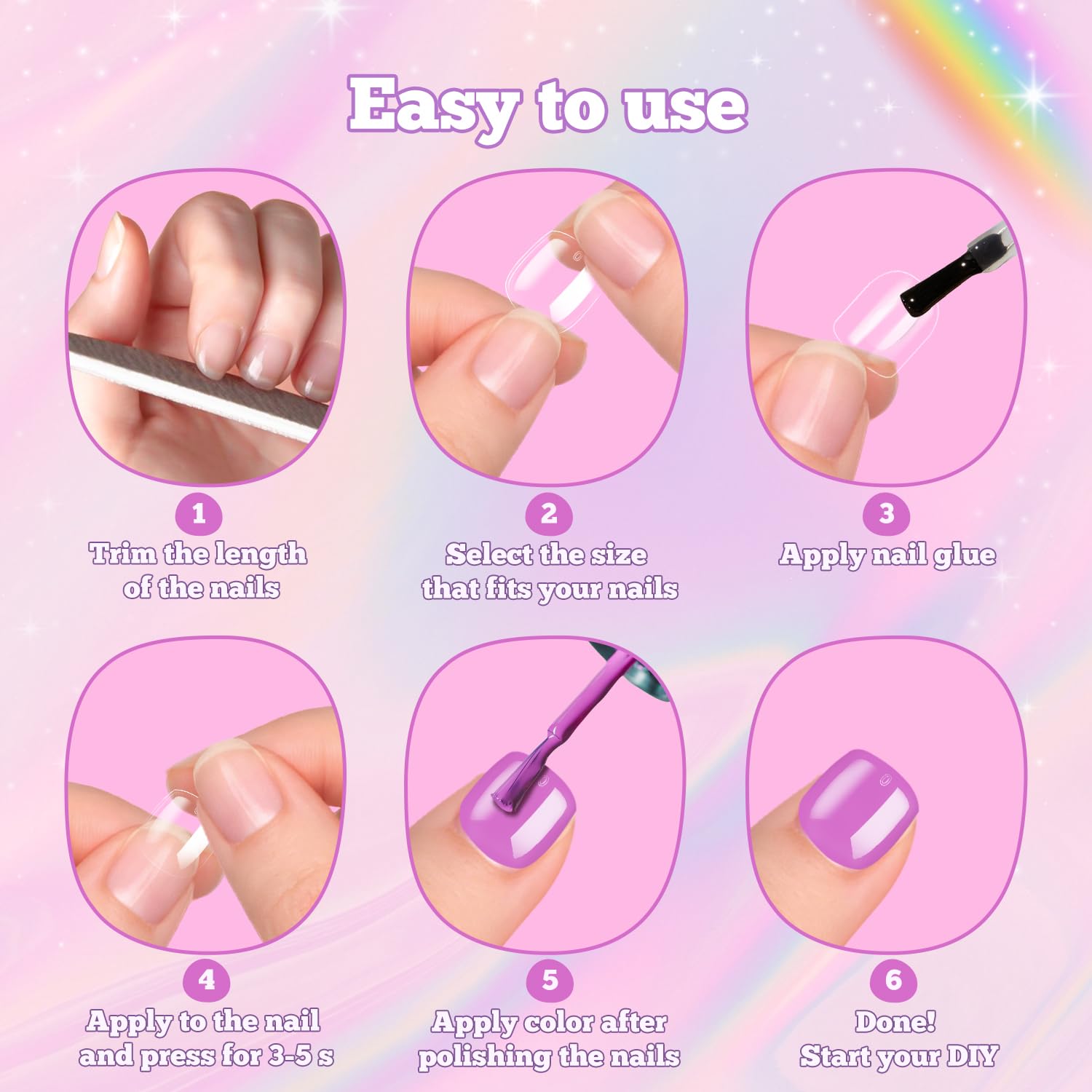 krofaue Short Suqare Kids False Nails - Full Cover Press on Nails for Girls