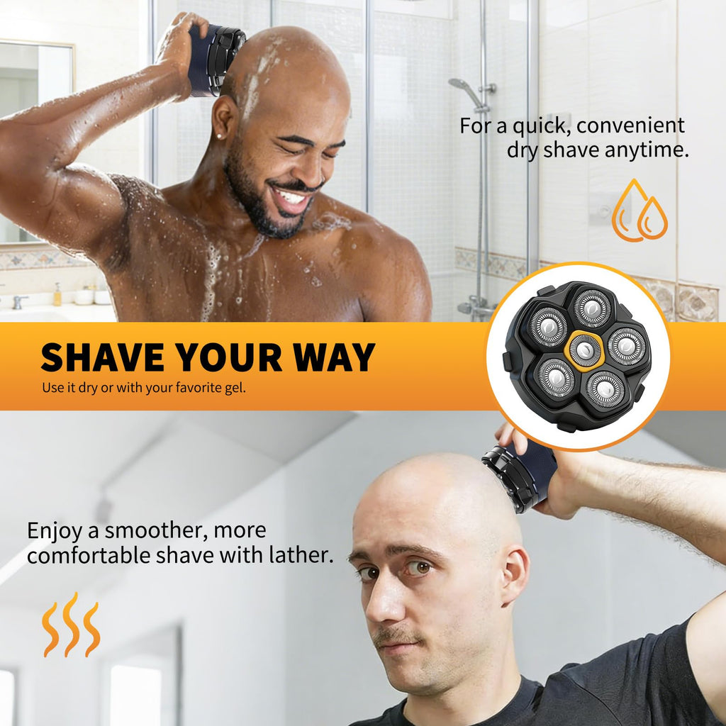 6 Blade Magnetic Replacement Shaving Heads for 6D Bald Head Shavers, Compatible with Most Magnetic Electric Razors for Men (3 Packs)