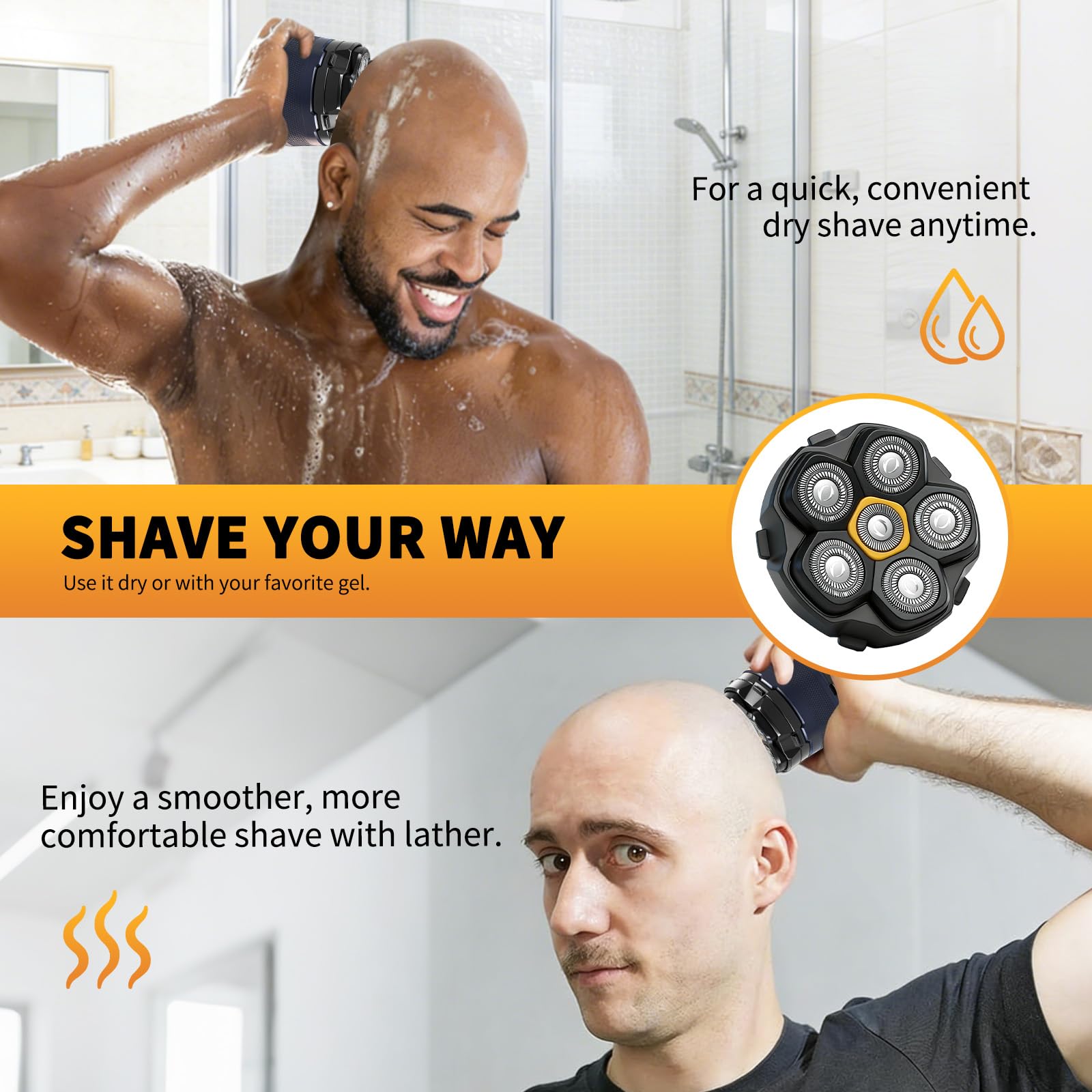 6 Blade Magnetic Replacement Shaving Heads for 6D Bald Head Shavers, Compatible with Most Magnetic Electric Razors for Men (3 Packs)