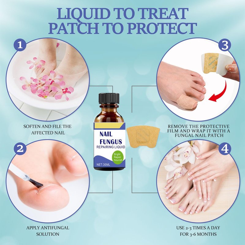 ZACUEEOCY Toenail Fungus Treatment Extra Strength Kit, 30ml Nail Repair Solution and 32 Nail Renewal Patches for Damaged Thick Discolored Toenails and Fingernail