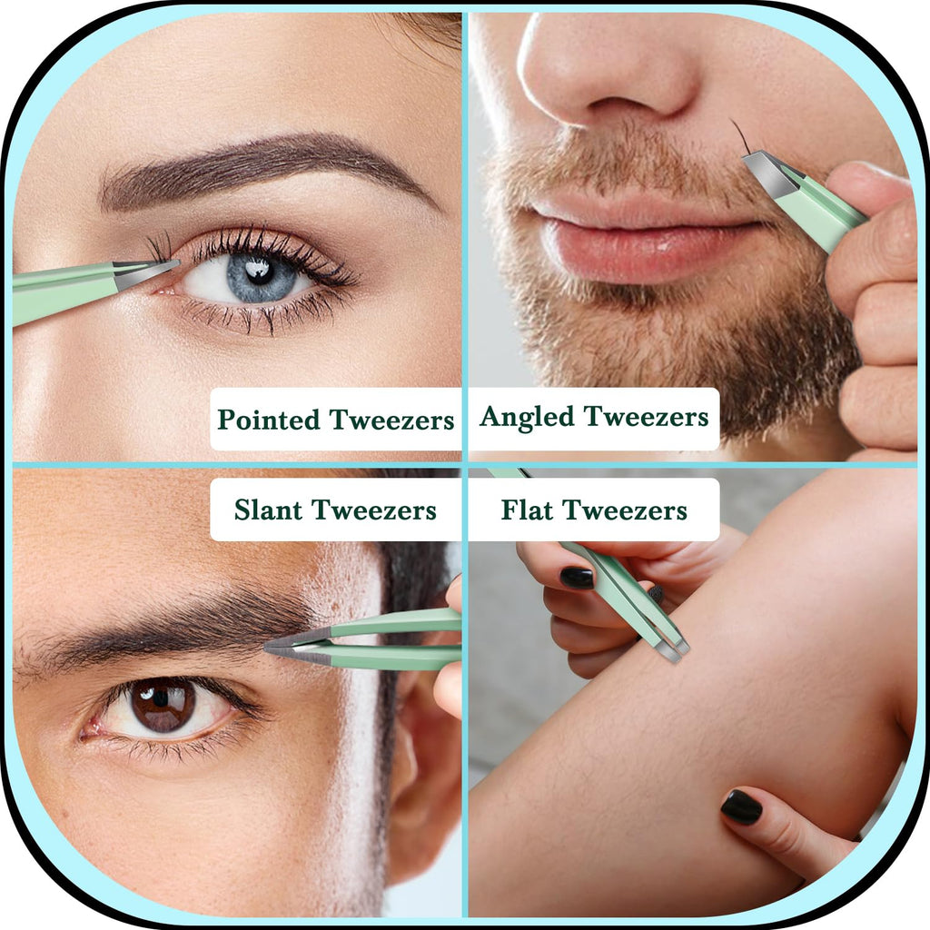 TsMADDTs Tweezers for Women, 8 in 1 Eyebrow Kit with Tweezers, Trimmer, Scissor, Razor, Brush with Travel Bag, Eyebrow Shaping Kit