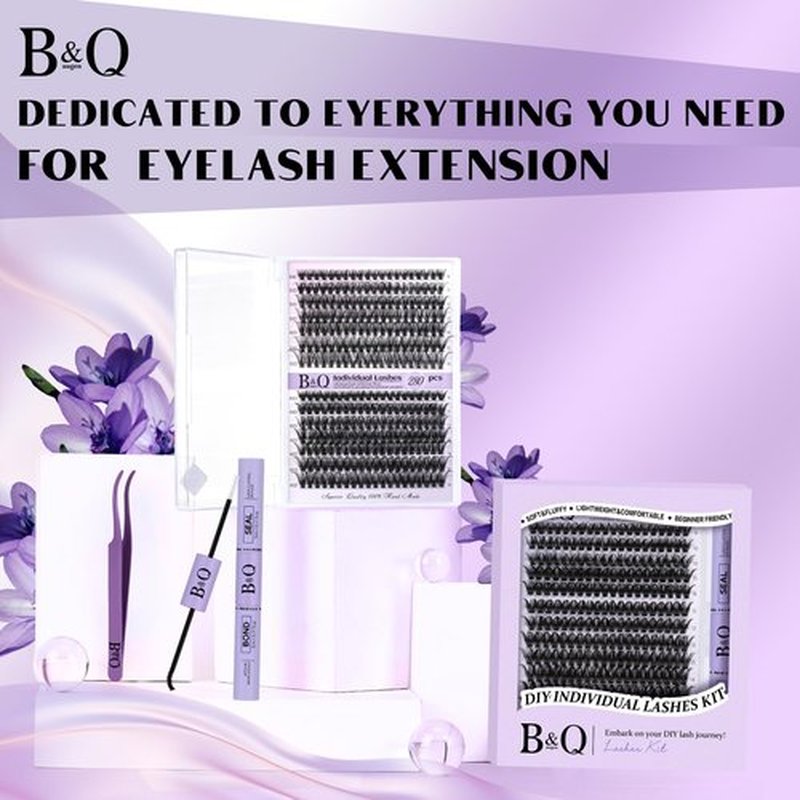 DIY Lash Extension Kit 280pcs Individual Lashes Cluster D Curl Eyelash Extension Kit Lash Clusters with Lash Bond and Seal and Lash Applicator Tool for Self Application (KIT,50D-D-9-16MIX)
