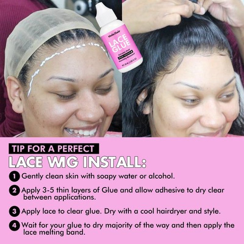 Dolahair Lace Glue, 1.3 Ounce, Waterproof, Extreme Hold, Invisible Bonding for Wigs & Hair Systems, Includes 2 Elastic Bands