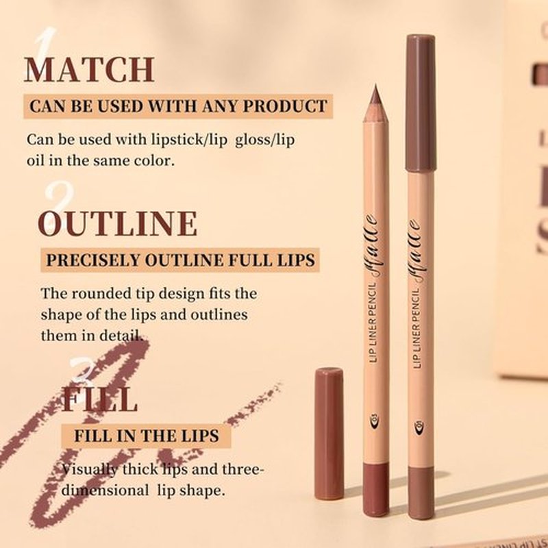 Skiennix Matte Velvet Lip Liner Set - 12 Highly Pigmented, Long-Lasting Waterproof Shades