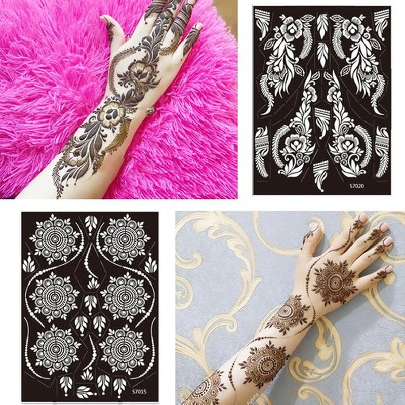 PPVWEY 10 Sheets Henna Tattoo Stencils 10 Pair Arm Hand Henna Tattoo Template Temporary Indian Arabian Glitter Airbrush Tattoo Stickers for Face Body Paint DIY (Black-1)