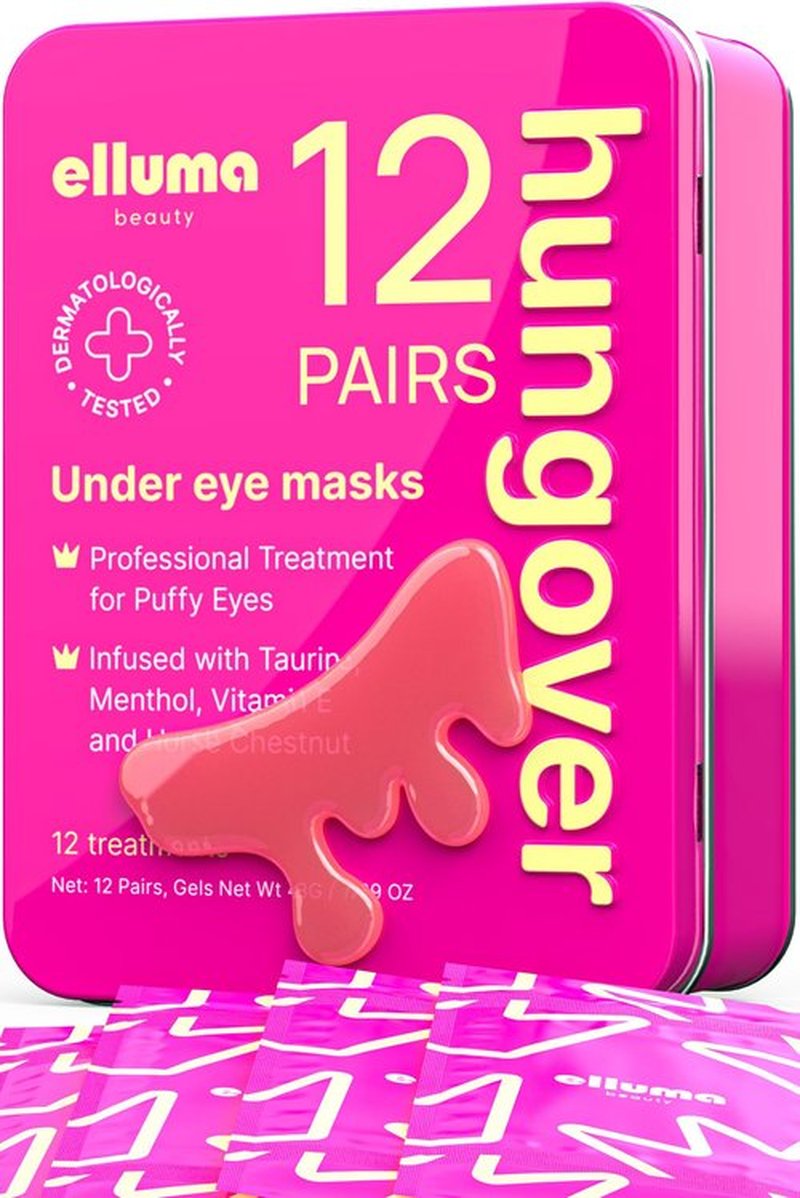 Elluma Beauty Under Eye Patches 12 Pairs of Themed Hydrogel Eye Gel Pads - For Puffy Eyes and Dark Circles, Under Eye Bags, Wrinkles - Hungover Set with Menthol & Taurine