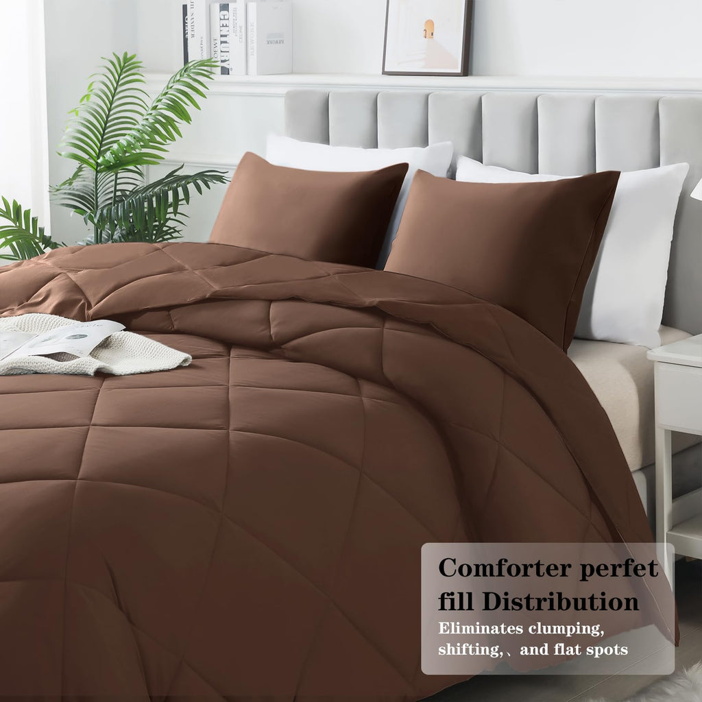 SUVAMJAM 3-Piece King Comforter Set,All-Season,Soft & Hypoallergenic &Breathable Bedding,Polyester Quilted,Down Alternative(Comforter*1 & Pillowcases*2),Chocolate