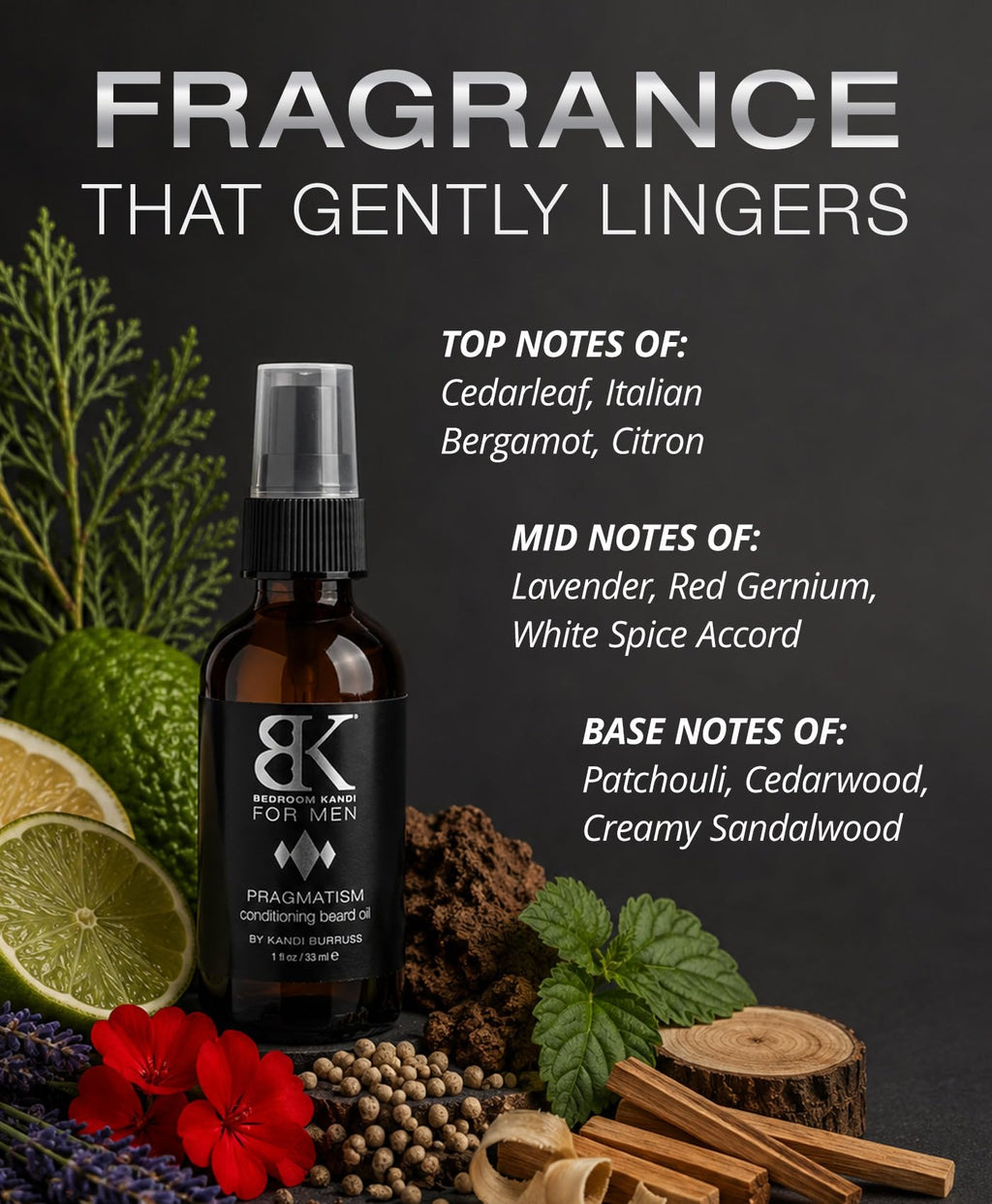 Kandi Bedroom for Men Pragmatism Beard Oil 1 Fl Oz – Ultra-Nourishing Argan & Hemp Beard Conditioner – Soft, Smooth & Controlled Finish – Warm Patchouli & Sandalwood Beard Moisturizer Burruss