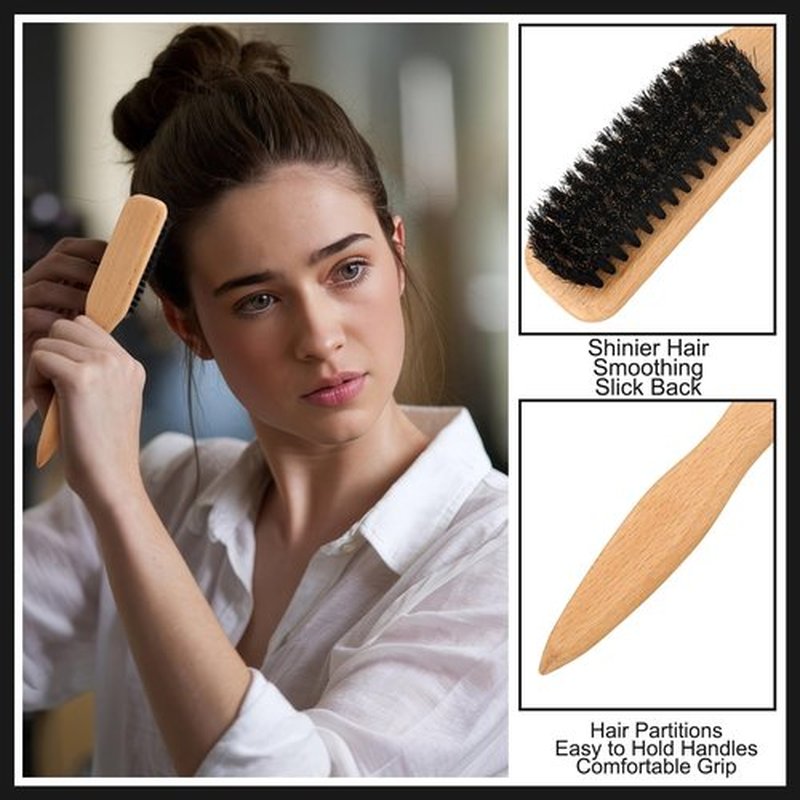 Boar Bristle Slick Back Hair Brush Comb with Wide Boar Bristle Brush,Hair Wax Stick,500PCS Elastic Rubber Bands for Women and Men Sectioning,Parting