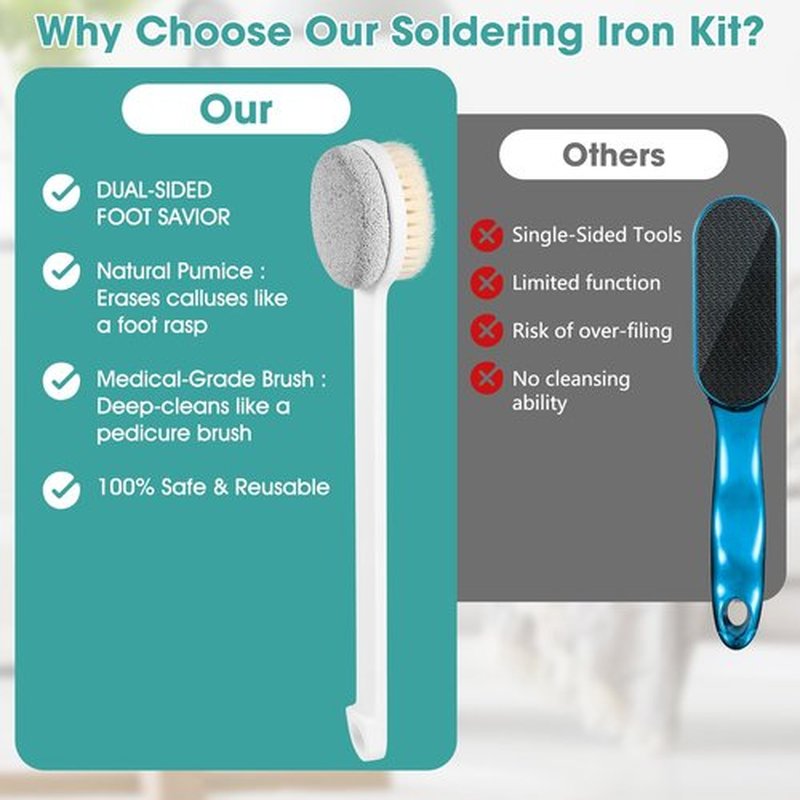 Callus Remover for Feet & Foot Scrubber - Upgraded Dual Sided Pedicure Tools for feet with Natural Pumice Stone and Nylon Brush, Foot Brush for Dead Skin Care, 14.2"x1.8", Hanging Hole Design (White)
