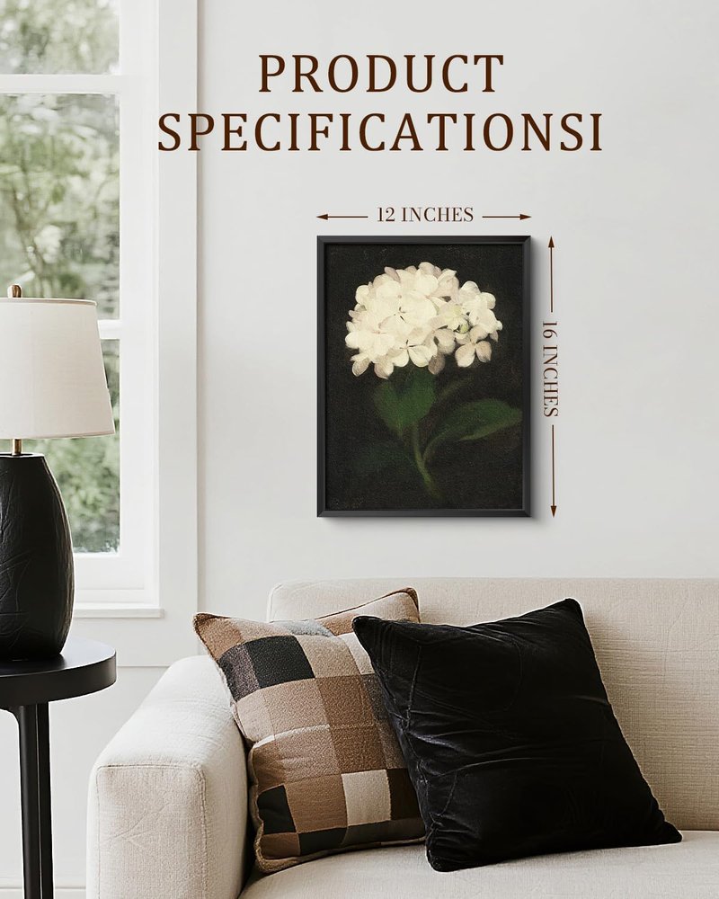 Bzstyleart Metal Framed Wall Art - Textured Hydrangea Canvas Print | 12 x 16 Inch Aesthetic Decor