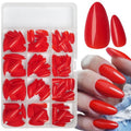 LoveOurHome 360pc Almond Press on Nails Medium Fake Nails Short Stiletto Nail Tips Full Cover Fase Nail Red Acrylic Nails Press ons Nail Almond Fingernail with Glue Adhesive Tabs for Women Girls