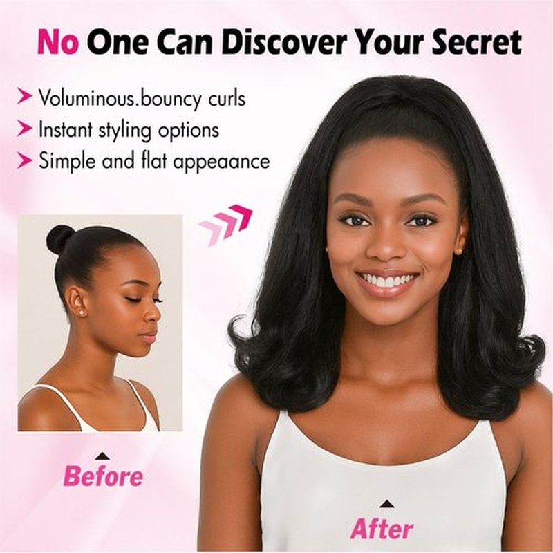UAmy hair Flick Ponytail Extension 14 inch Yaki Straight Drawstring Ponytail for Black Women Shoulder Length Natural Black Synthetic Kinky Straight Hair Pony Tail with Tail Warping(1B)