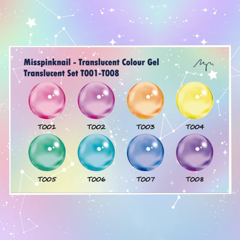 YJMyujimi Translucent jelly Gel T001-008 5g each 8colours DIY at home nail arts summer designs small case with 12 divisions black tube storage