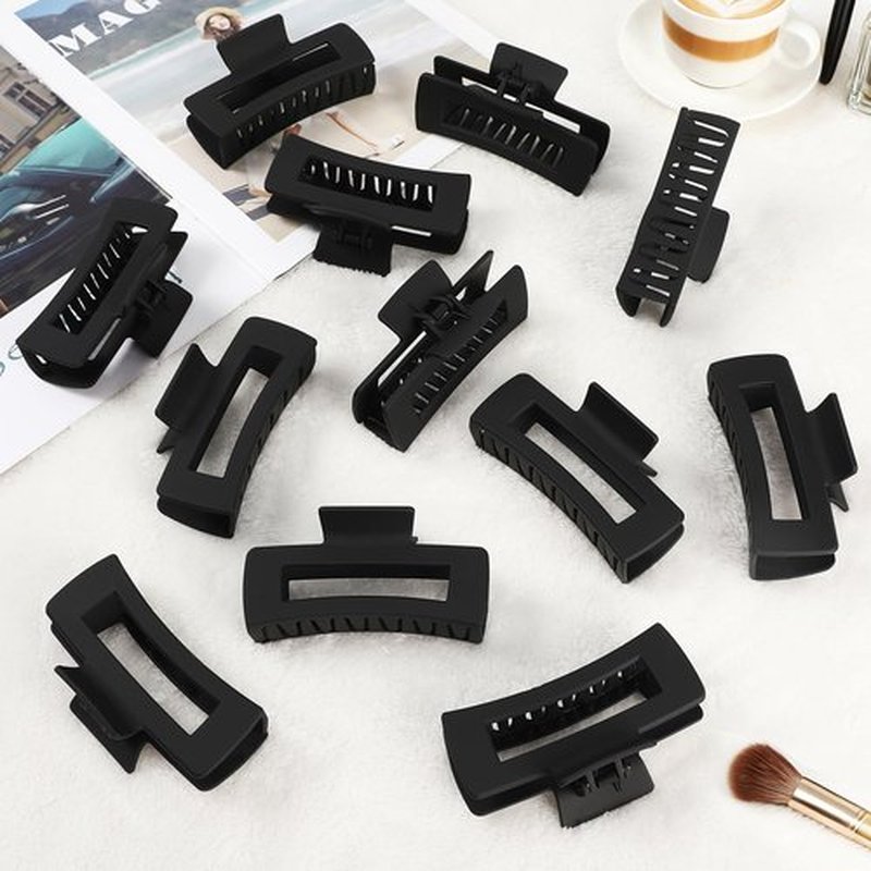 Sisiaipu 4.1 Inch Large Hair Claw Clips 12 Pcs Big Claw for Thick Hair Square Hair Clips Jumbo Jaw Clips Bulk Hair Accessories for women and Girls (Black)