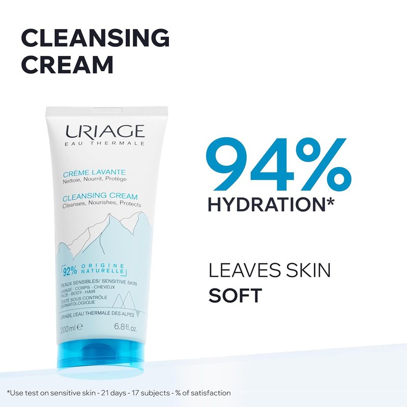 Uriage Daily Moisturizing Cleansing Cream - Nourishing 2-In-1 Body Wash with Shea Butter | Soap-Free, Fresh Scent, 200ml