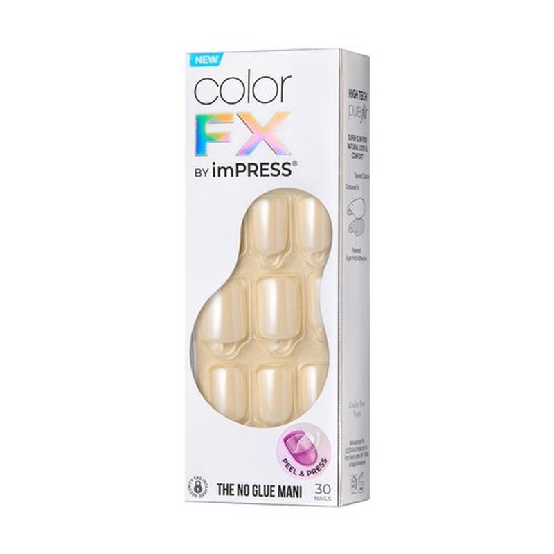 KISS Impress No Glue Mani Press-On Nails, Color FX, Gold Shimmer, Short Size, Squoval Shape, Includes 30 Nails, Prep Pad, Instructions Sheet, 1 Manicure Stick, 1 Mini File