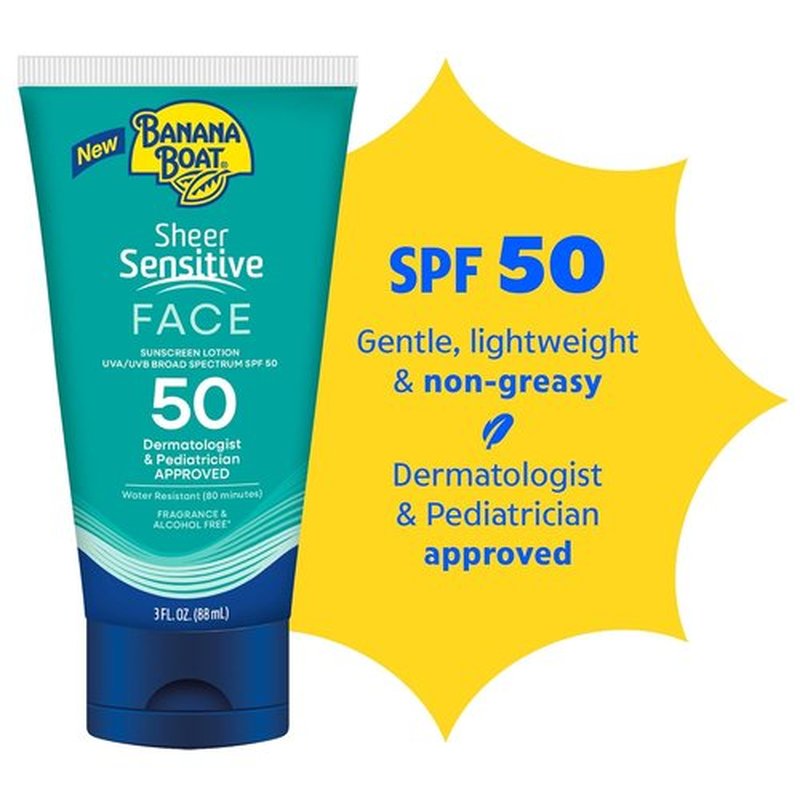 Banana Boat Sheer Sensitive Face Lotion - SPF 50 Protection | 3oz Size for Sensitive Skin