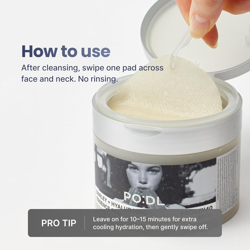 [PODL] Barley Hyaluronic Essence Toner Pads - Instant Cooling Hydration & Calming | 70 Count | Korean Skin Care