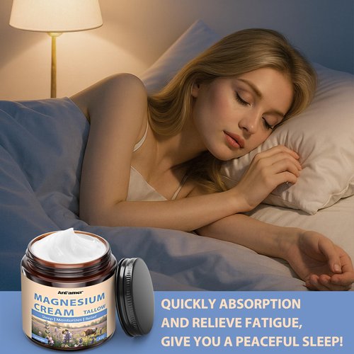 Magnesium Cream for Sleep, Tallow Based Magnesium Lotion for Pain and Leg Cramps, Muscle Relaxation, Nighttime Deep Hydration with Shea Butter Jojoba & Vitamin E for Skin Care, Safe for Kids(Lavender)