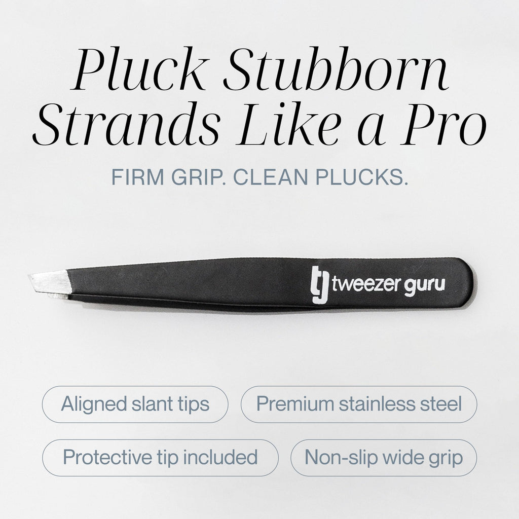 Tweezer Guru Tweezers for Women Facial Hair & Men – Precision Slant-Pointed Eyebrow Tweezer for Ingrown Hair, Blackhead & Splinter Removal (2 Black)