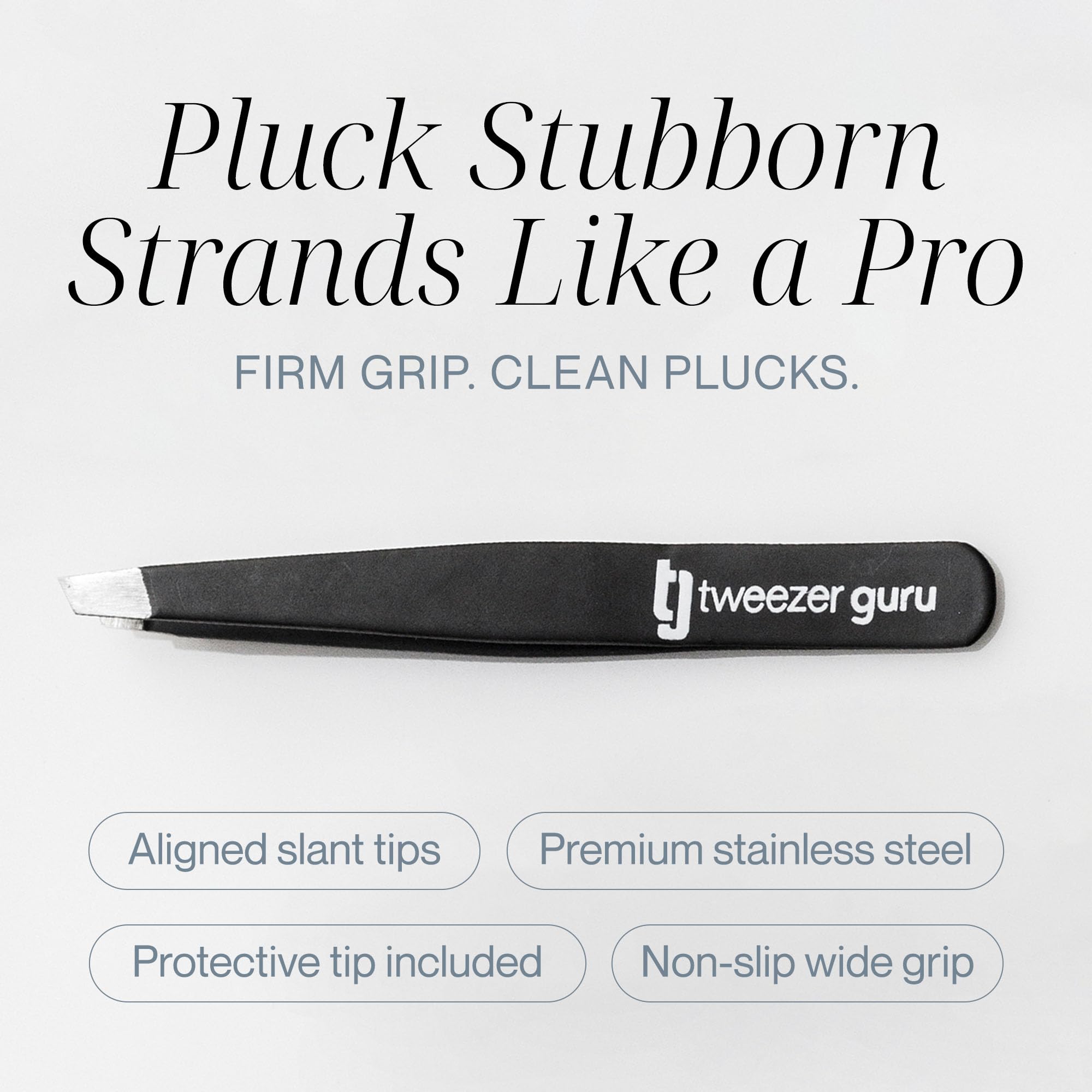 Tweezer Guru Tweezers for Women Facial Hair & Men – Precision Slant-Pointed Eyebrow Tweezer for Ingrown Hair, Blackhead & Splinter Removal (2 Black)