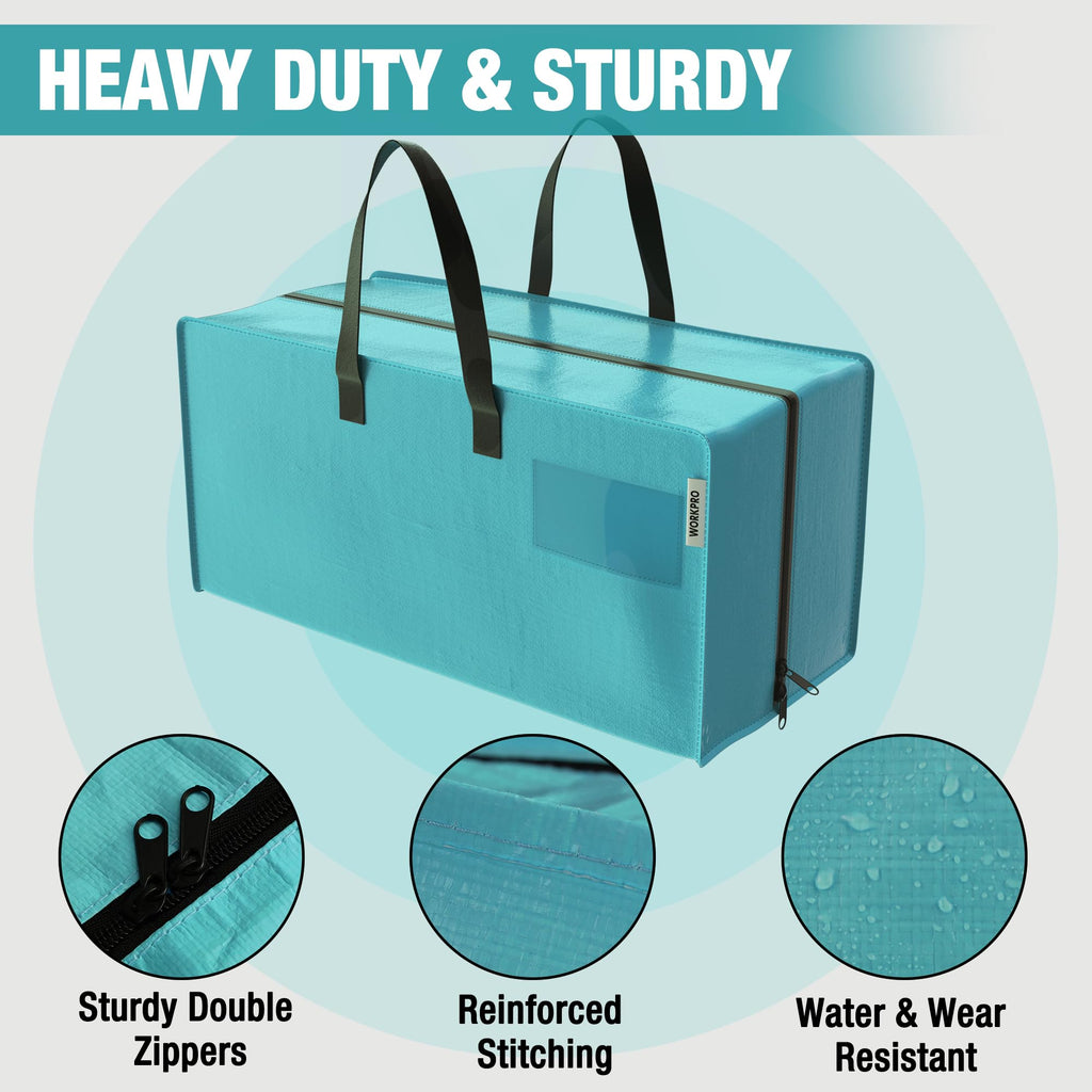 WORKPRO 6 Pack Extra Large Moving Bags with Zippers & Carrying Handles Backpack Straps, Heavy-Duty Storage Tote for Space Saving Moving Storage (Blue)