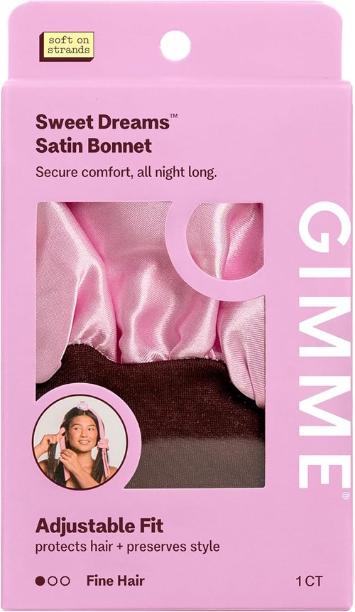 GIMME Beauty Sweet Dreams Satin Bonnet - Ultra-Soft & Breathable Sleep Bonnet - Frizz-Free Hair - Pink, 1 Count