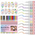 IONSGAKO Nail Art Pens Set 3D Nail Polish Pens Acrylic Paint Nail Drawing Liner Graffiti Dotting Nail Art Pen Kit Tools for Professional Nail Art Design(12 Colors)