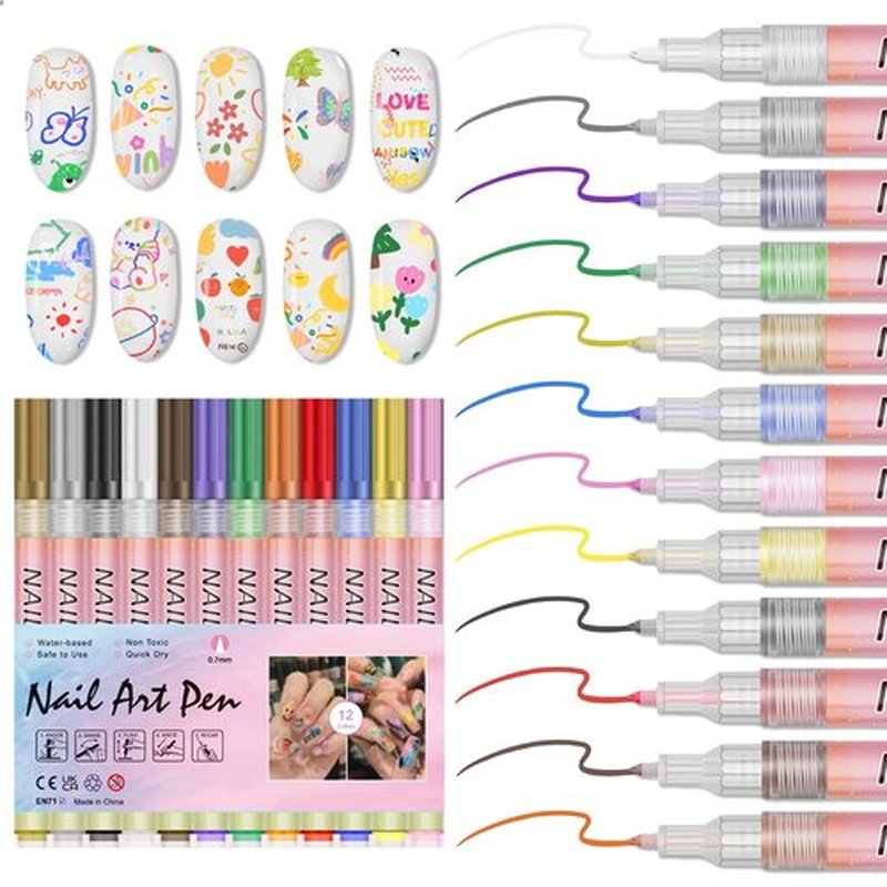 IONSGAKO Nail Art Pens Set 3D Nail Polish Pens Acrylic Paint Nail Drawing Liner Graffiti Dotting Nail Art Pen Kit Tools for Professional Nail Art Design(12 Colors)