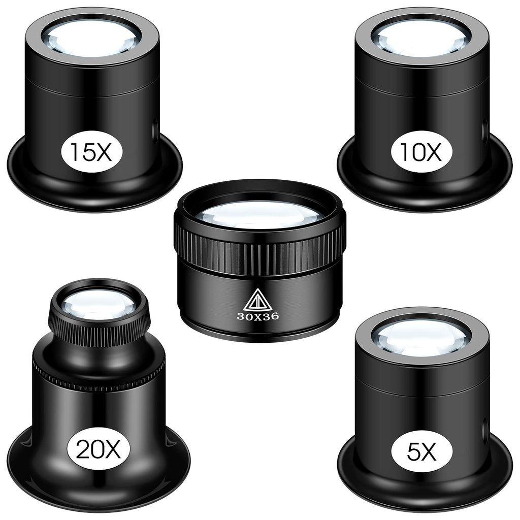5 Pcs Jewelers Loupe Portable Monocular Magnifying Glass with 5X 10x 15x 20x 30 x 36 mm Lens Watch Eye Loops Magnifier Jewelry Experimental Repair Tool for Textile Optical Circuit Coins