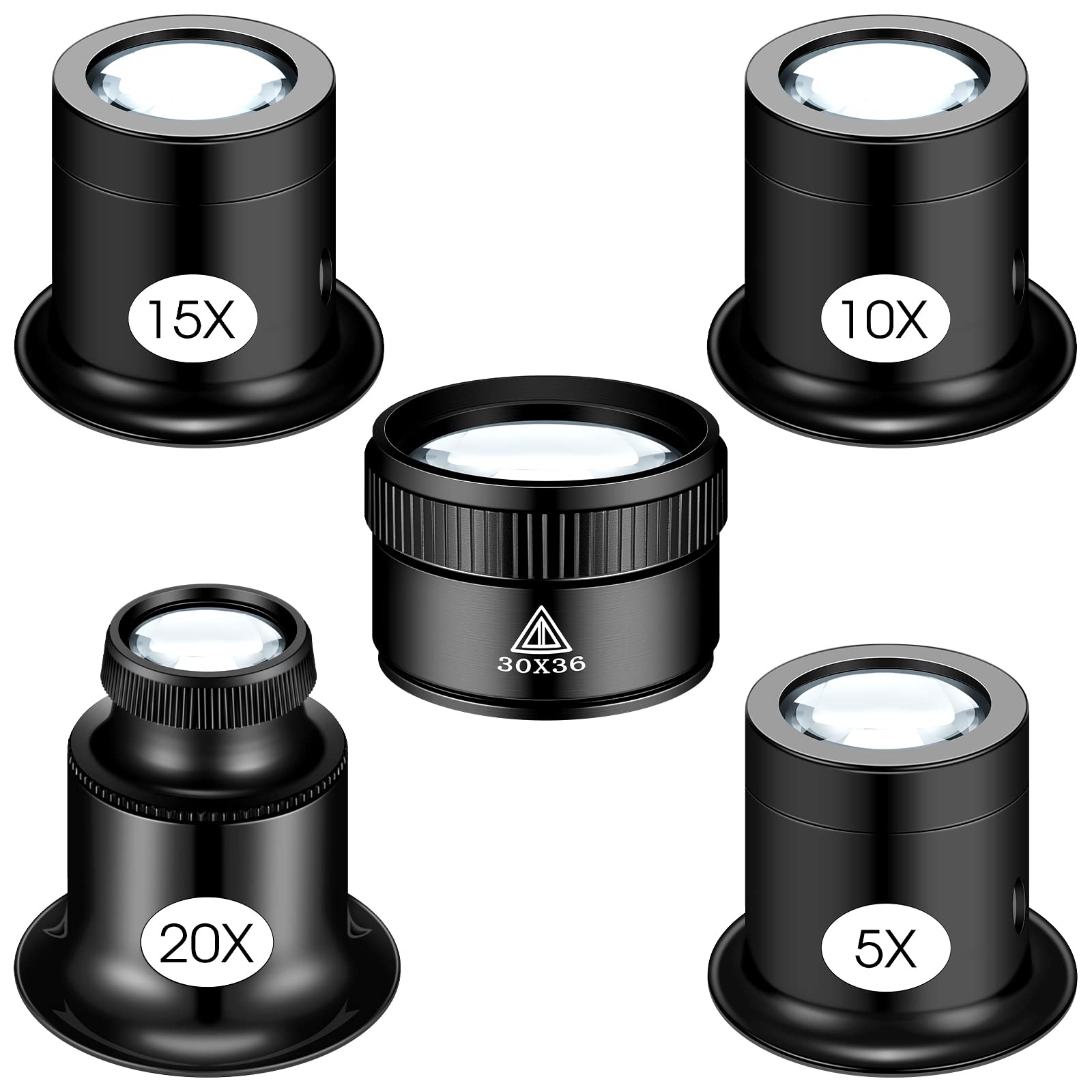 5 Pcs Jewelers Loupe Portable Monocular Magnifying Glass with 5X 10x 15x 20x 30 x 36 mm Lens Watch Eye Loops Magnifier Jewelry Experimental Repair Tool for Textile Optical Circuit Coins