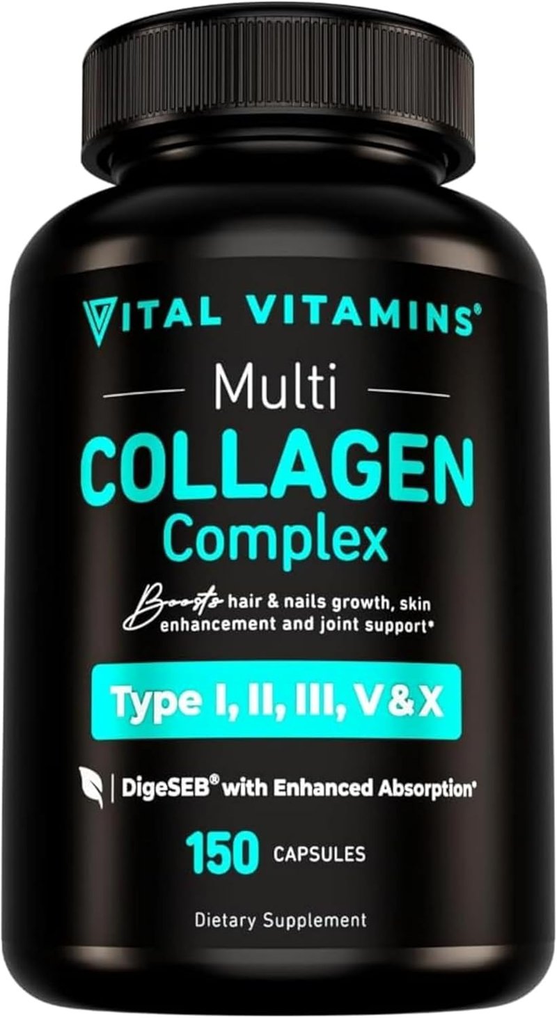 Vital Vitamins Multi Collagen Capsules - Type I, II, III, V, X - Grass Fed & Non-GMO - 150 Count