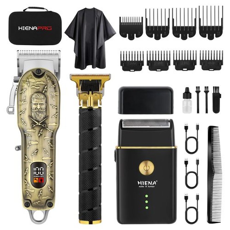 HIENA PRO Barber Clipper Set & Trimmer Kit for Men, Professional Electric Foil Shaver and Beard Trimmers, Men's Facial Grooming Tool, USB Charging, Perfect Gifts for Men