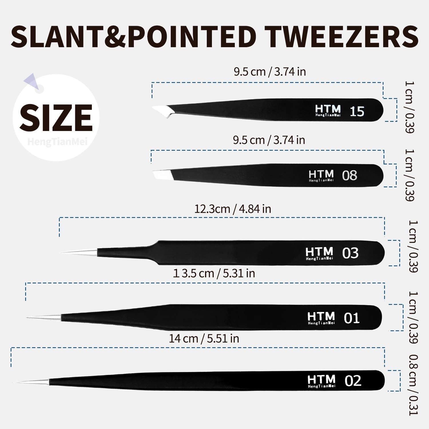 HengTianMei 8Pcs lash tweezers 3 Stainless Straight and 3 Curved Tip Eyelash Tweezers, With 2 Slant Pointed Precision Eyebrows Tweezers for eyelash extensions, Facial Hair, and Ingrown Hair Removal