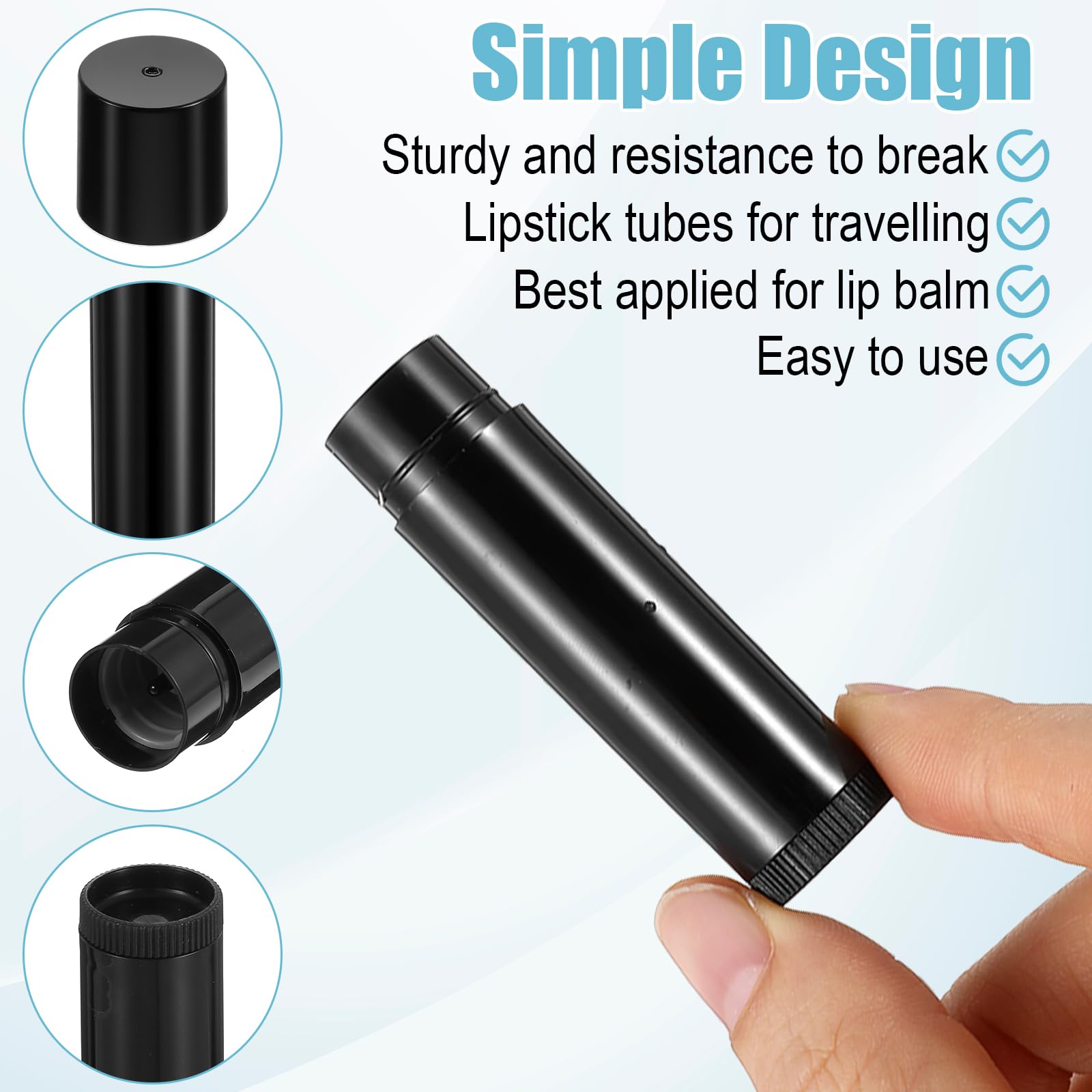 PercyEffie 100Pcs Plastic Lip Balm Tubes 5ml/5g lip balm tubes empty lips balms containers empty Black chastick containers with Filling Tray and Spatula, Rotating Type Refill Lips with Cap