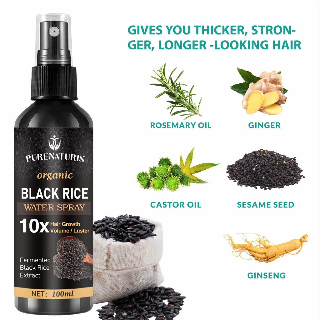 PureNaturis Castor oil Ginger Rice Water for Hair Growth Serum - Leave-In Spray for Men & Women, Effective for Hair Loss, Dry Damaged Hair, Hair Regrowth for Thicker, Fuller, Longer Hair, 3.5 fl oz