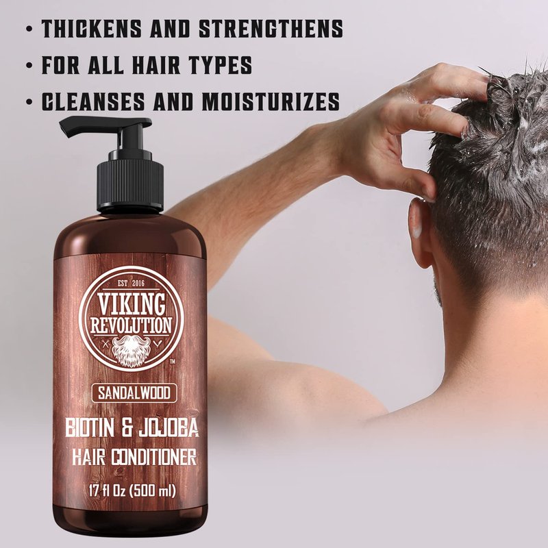 Viking Revolution Sandalwood Conditioner - Natural Men's Hair Conditioner with Biotin & Jojoba Oil (17 Oz)