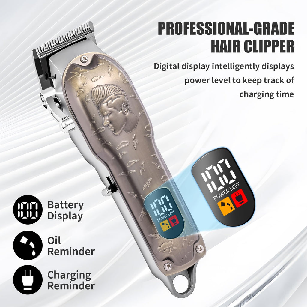 Professional Hair Clipper Set Men's Cordless Hair Clipper T-Shaped Blade Beard Trimmer Nose Hair Trimmer Electric Shaver Rechargeable Professional Hair Trimmer Set (Bronze)