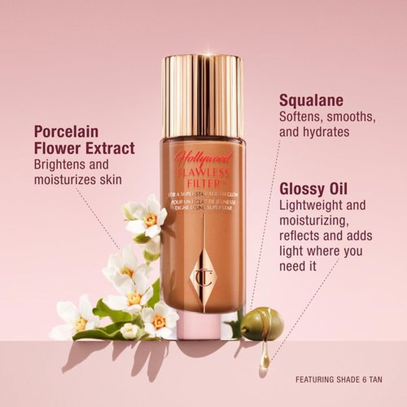 Charlotte Tilbury Hollywood Flawless Filter - Multi‑Use Makeup Primer, Complexion Booster & Illuminating Liquid Highlighter with Sheer Coverage - Smooths & Blurs Skin - 2 Fair