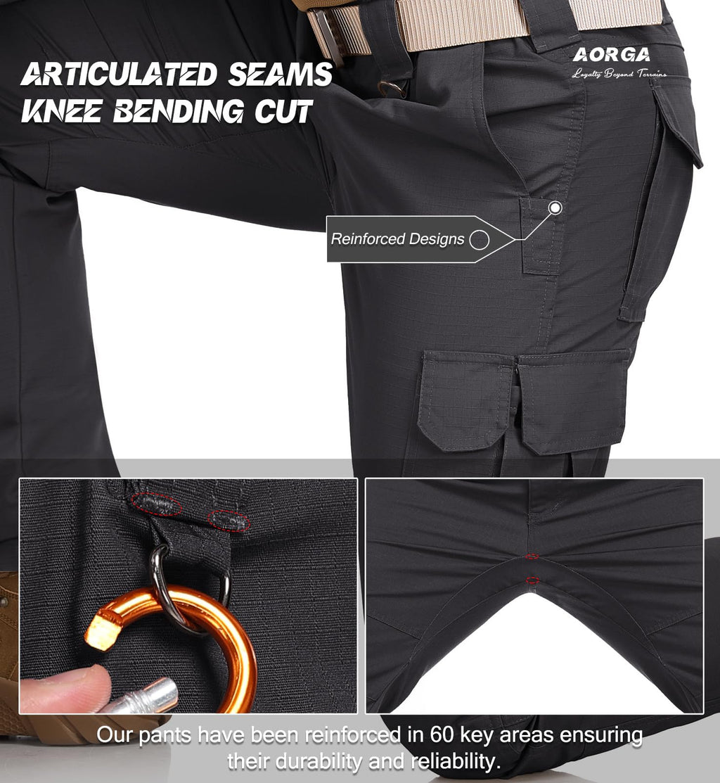 Aorga Cargo Pants for Mens Work Pants Waterproof Outdoor Relaxed Fit Construction Tactical Hiking Pants Lightweight with Pockets Breathable Black 34Wx30L