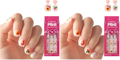 KISS imPRESS Mini Holiday Press On Nails for Kids, ‘Twinkling Lights’, Pink, Child Size, Squoval Shaped, Mess-Free, Mom Approved, Non-Toxic, Breakaway Application Tabs, Nail File, 20 Fake Nails