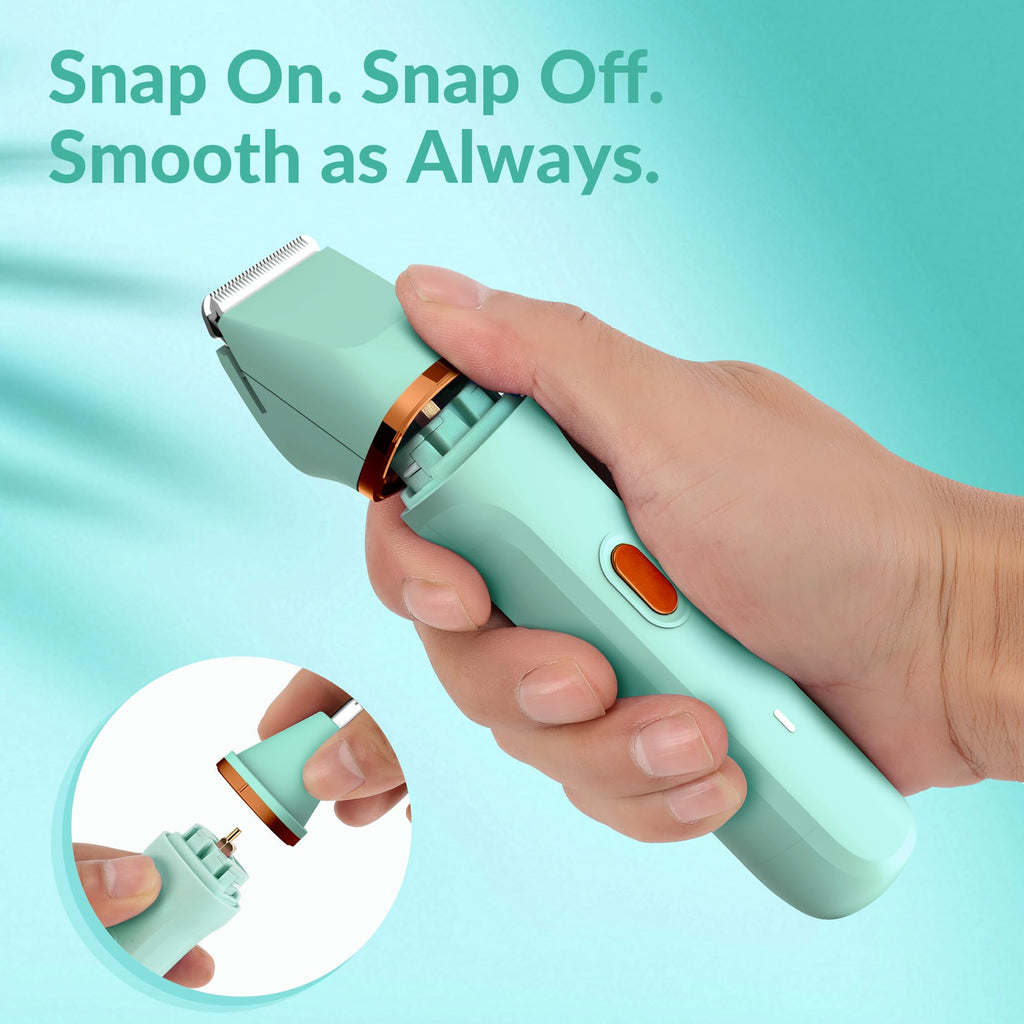 KINGTEE 5-in-1 Electric Bikini Trimmer for Women – IPX7 Waterproof Shaver, Cordless Body & Facial Razors for Women, Ceramic Blades, USB-C Rechargeable, Painless Hair Removal Kit (Pure Green)