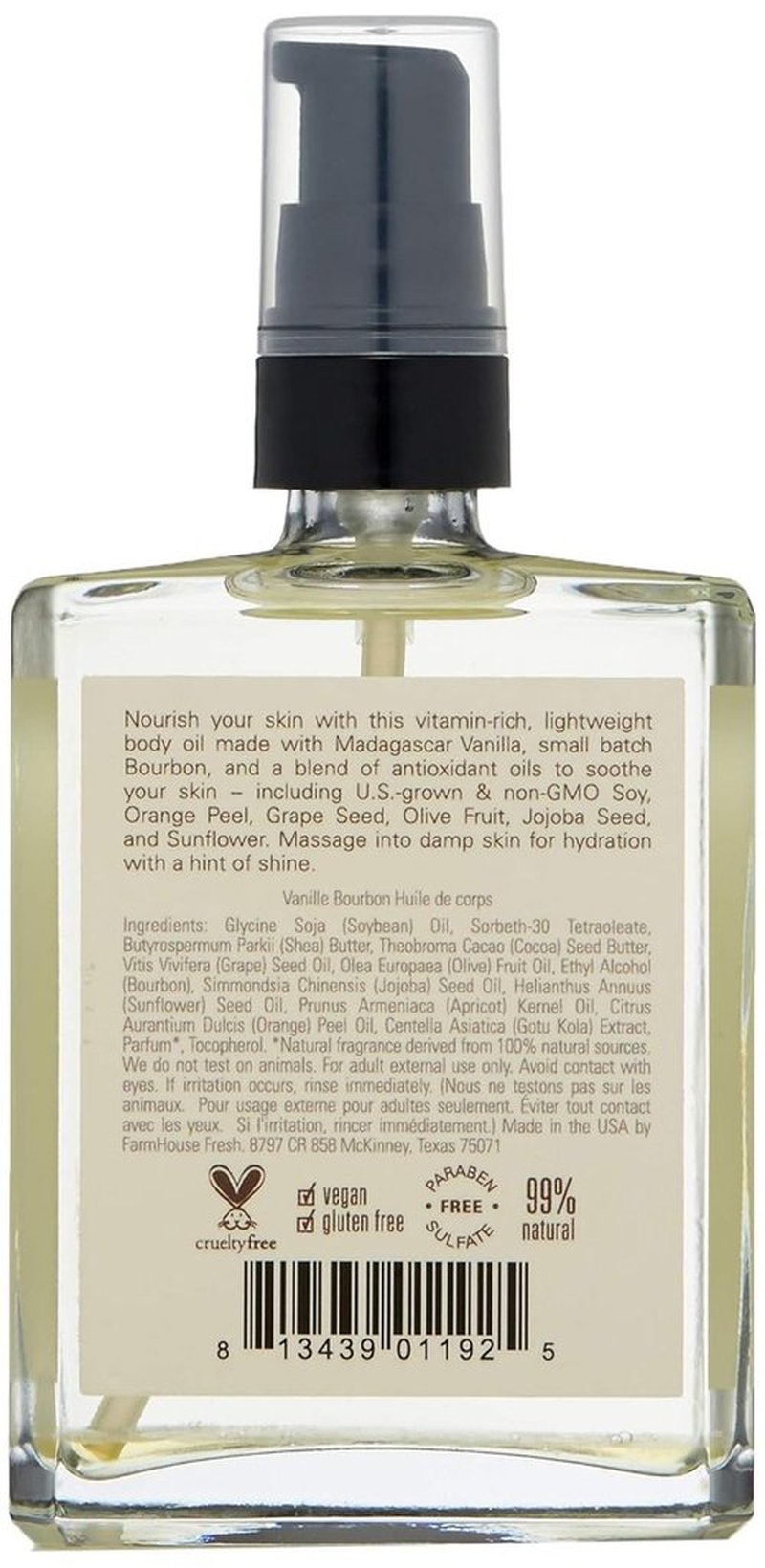 FarmHouse Fresh Vanilla Bourbon Body Oil - Nourishing Hydration | 4 Fl Oz