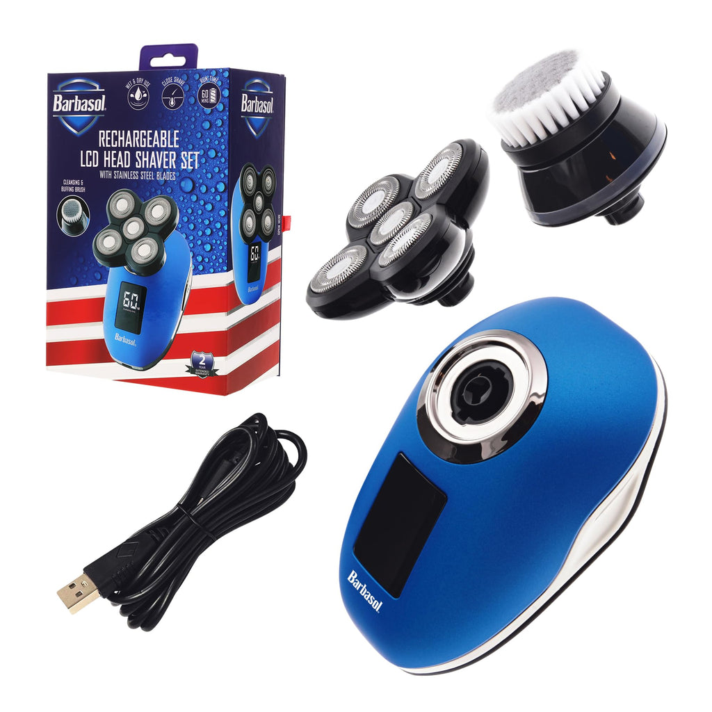 Signature Series Rechargeable Wet and Dry Rotary Head Shaver with Stainless Steel Blades, Cleansing/Buffing Brush and LCD Screen
