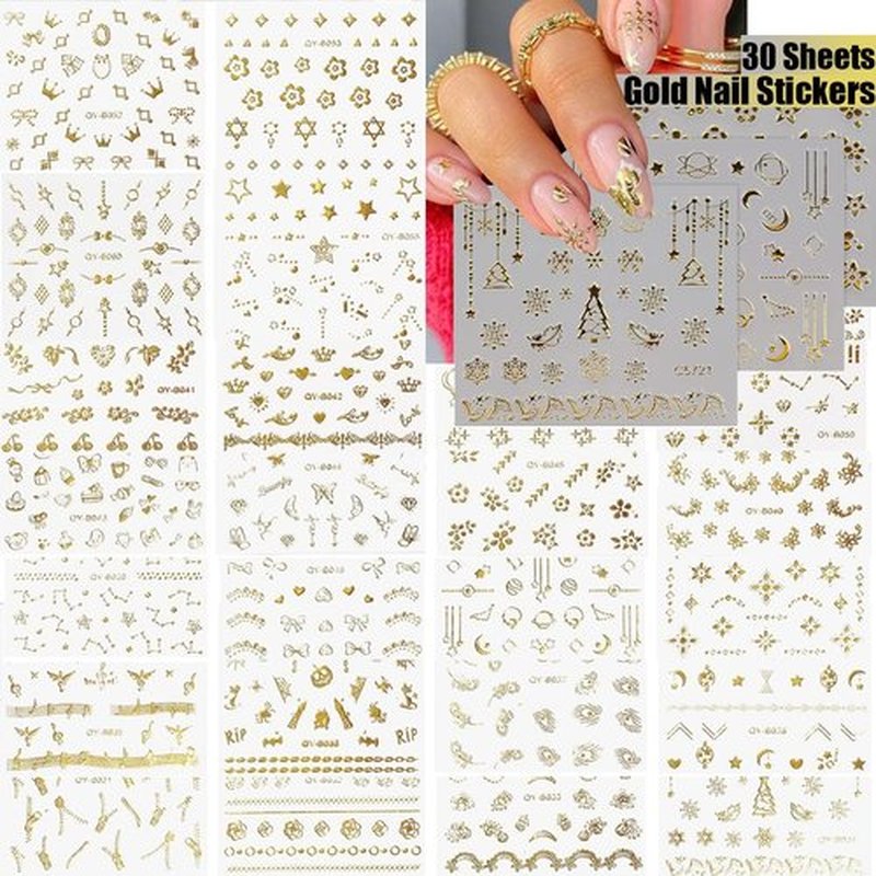 90 Sheets 3D Nail Art Stickers&Nail Decals Storage Book Set, 5D Self-Adhesive Floral Summer Nail Stickers with Rhinestones Nail Designs, Gold Nail Art Decals for Women Girls DIY Manicure Decoration