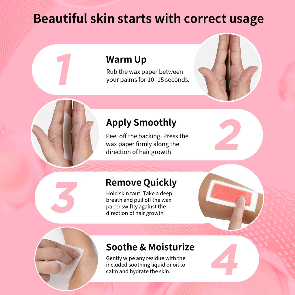 80PCS Wax Strips for Hair Removal,Waxing Kit for Women,Eyebrow Wax Strips & Facial Hair Removal,Sensitive Skin Hair Removal Friendly,Multi-Use on Face,Legs,Bikini Area,Long-Lasting Smoothness (Pink)