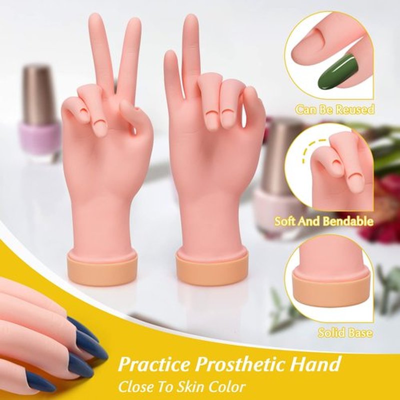 krofaue 2 Pack Right Hands Practice Nail Tips Art Trainer Training Hand Tool Flexible Bendable Movable Fake Mannequin Manicure Tool