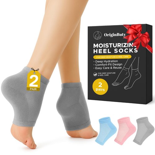 2 Pairs Gel Heel Therapy Socks – Semi-Open Mesh TPE Foot Masks Infused with Jojoba, Olive & Grape Seed Oils for Cracked Heel Repair(Light Gray) (Grey)