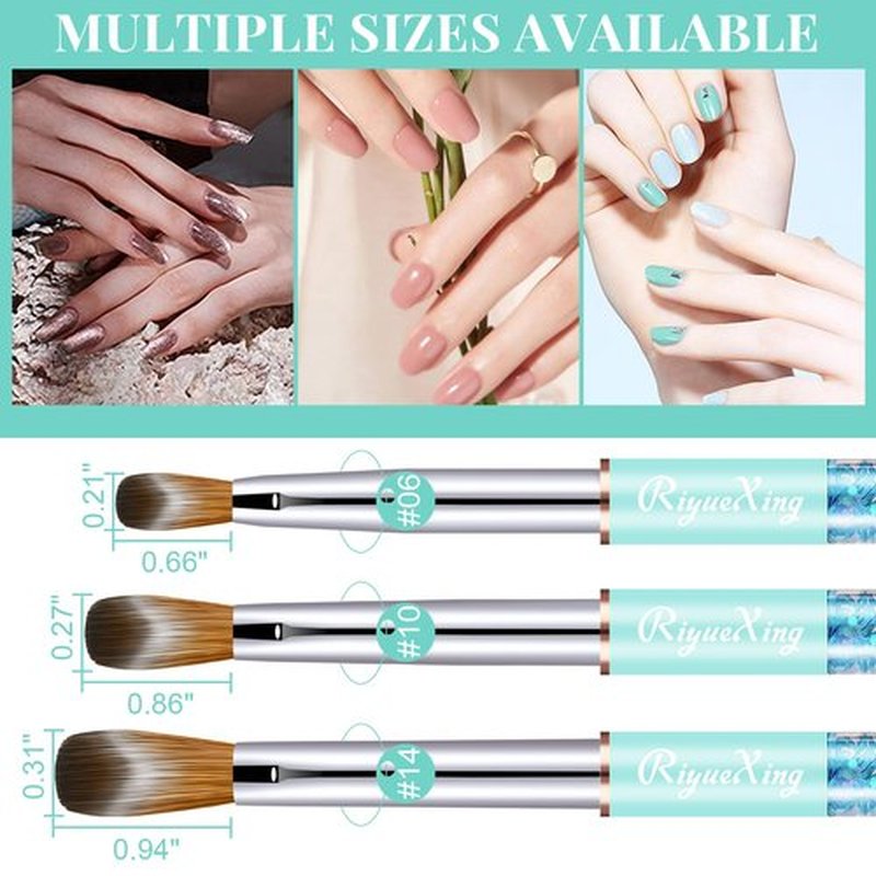 3PCS Acrylic Nail Brush Set, Size 6/10/14. Kolinsky Hair,Oval Crimped Pressed Shaped Acrylic Nail Brushes,Blue Metal Handle Acrylic Powder Brush Set Professional Manicure For DIY Home Salon
